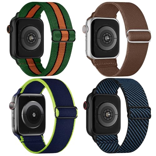 Image of 4 Pack Stretchy Solo Loop Compatible with Apple Watch Bands 38mm 40mm 41mm 42mm 44mm 45mm 46mm 49mm Women Men, Sport Nylon Elastic Straps Wristbands for iWatch Series 11 10 9 8 7 6 5 4 11 Ultra /SE 3 2