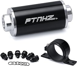PTNHZ Universal 30 Micron Inline Fuel Filter w/ 6AN 8AN 10AN Adapter Fittings & Fuel Filter Mounting Bracket 58mm Black