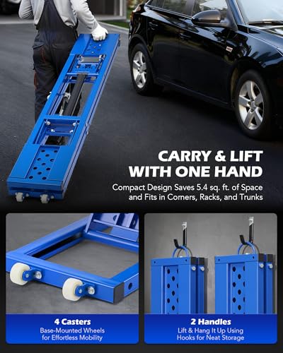 Image of OMT 7000Lb Portable Car Lift, 27 in Max Height Adjustable Hydraulic CarJack | Heavy-Duty Car Lifts for Home Garage Maintenance with Auto Lock Extension Plates, Quick Jack for Sedan Pickups Truck SUV Vans