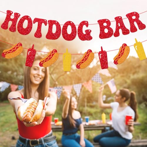 Image of Hot dog Bar Banner Hotdog Birthday Party Supplies for Children Kids Sausage Bday Happy Hot Dog Day Party Decorations