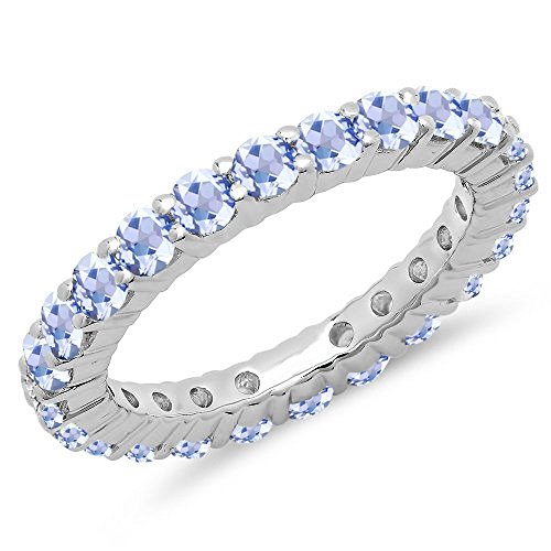 Dazzlingrock Collection 1.00 Cttw 14K Solid Gold Round Tanzanite Womens Eternity Wedding Anniversary Stackable Band