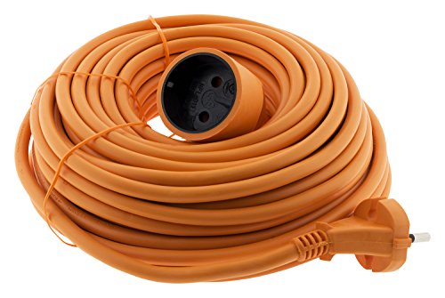 Zenitech - Alargador de Corriente 16A HO5VV-F 2x1,5mm² 3680W / 230V - Ideal para Cortacéspedes y Barbacoas - Resistente a Condiciones Exteriores - Conforme a Normas NF y CE - Naranja - Longitud 20m