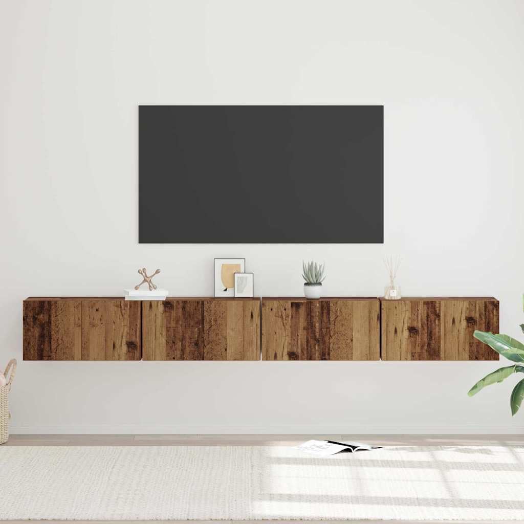 4-częściowy zestaw mebli do telewizora, stare drewno, 60 x 30 x 30