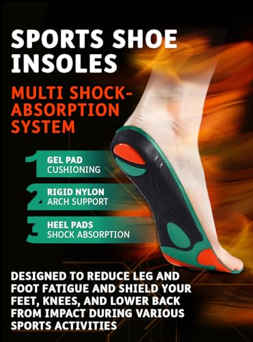Image of Sport Shoe Insoles - Plantar Fasciitis Relief - High Arch Support - Enhanced Shock Absorption - Injury Prevention - Running Shoe Inserts for Men and Women (Flame, S)