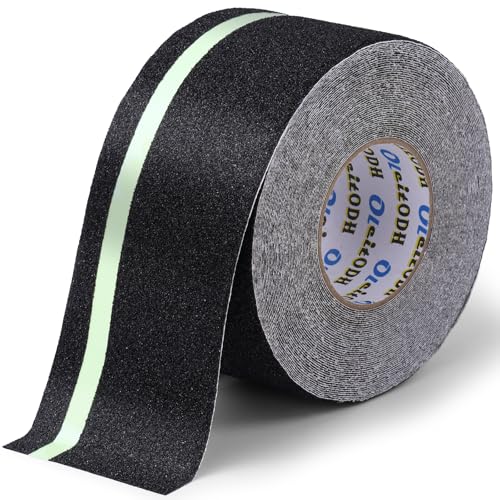 Image of Anti Slip Traction Tape with Glow in Dark Green Stripe, 4In x 60ft High Traction Friction Non Skid Stairs Treads, Waterproof Anti Slip Tape, Abrasive for Steps, Ramp, Skateboard, Outdoor Indoor