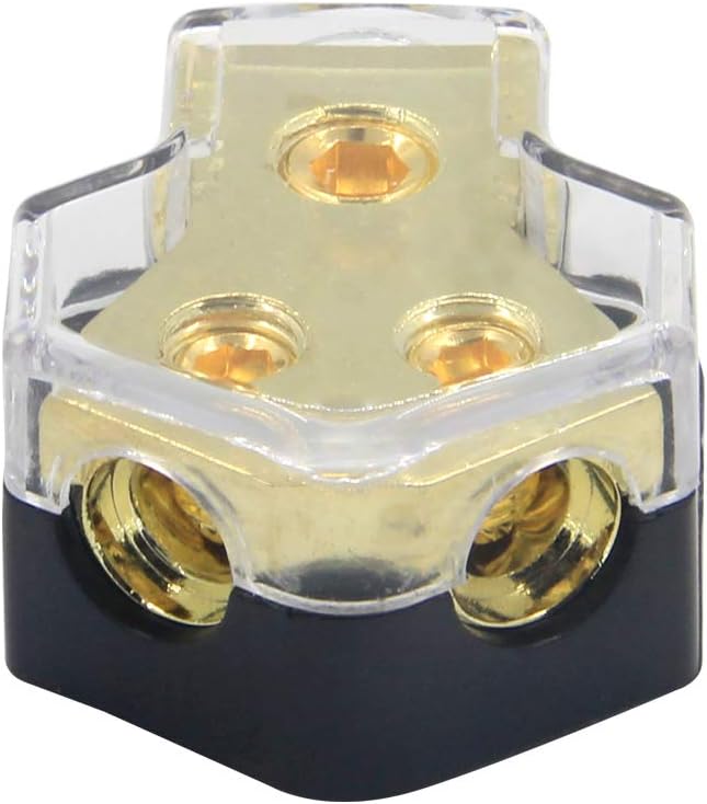 2 Way Power Distribution Block, 0/2/4 AWG Gauge in, 4/8/10 Gauge Out, Car Audio Stereo Amp Distribution Connecting Block for Audio Splitter (2Way)