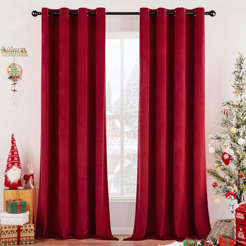 MIULEE Christmas Red Velvet Curtains Elegant Grommet Curtains Thermal Insulated