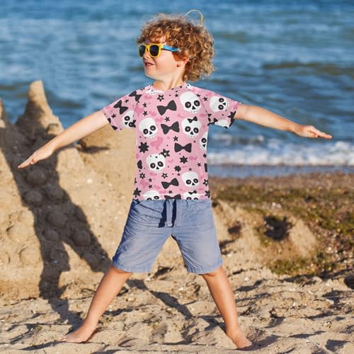 Halloween Spooky Skeleton Stars Pink Boy Bathing Suit Sun Protection Tshirts Swimwear Beach Tops 3T4