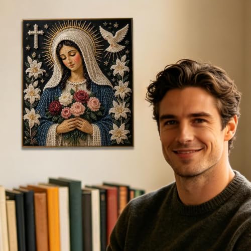 Cuadro espiritual de la Virgen María con perlas para conectar con la devoción en el hogar 5