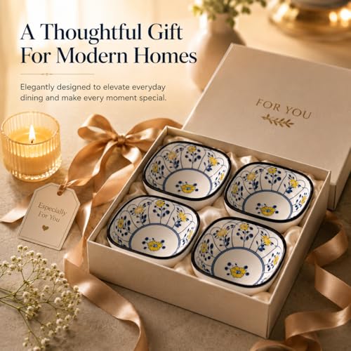 Image of Japanese Ceramic Snack Bowl Set of 6 | 200ml Small Serving Bowls for Dips, Soy Sauce, Chutney & Snacks, Hand-Painted Floral Design, Microwave & Dishwasher Safe (Kyoto Vine)