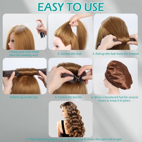 6 Stück Heatless Curls Band,GeeRic Heatless Curls Band mit Satin-Haartuch und Duschhaube Lockenwickler Heatless Curls für Alle Haartypen