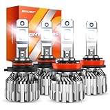 SEALIGHT 9005 H11 Bulbs Combo, 9005/HB3 H11/H9/H8 LED Bulbs 800% 92000LM Super Bright 6500K Cool White Fog Lights Bulbs and Off-Road Lights, 5 Mins Plug-N-Play, Pack of 4