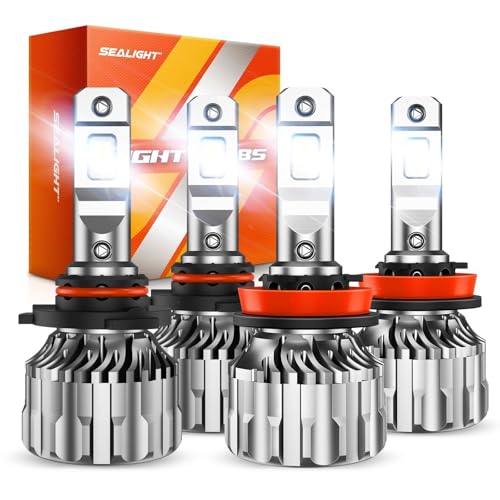 SEALIGHT 9005 H11 Bulbs Combo, 9005/HB3 H11/H9/H8 LED Bulbs 800% 92000LM Super Bright 6500K Cool White Fog Lights Bulbs and Off-Road Lights, 5 Mins Plug-N-Play, Pack of 4