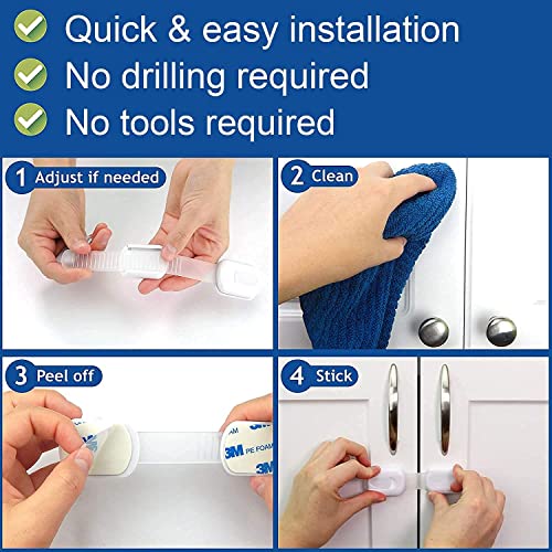 Image of LifeKrafts Adjustable Baby Safety Locks, Adjustable and Flexible Locks with 3M Adhesive Surface Area for Better Stick (White, Pack of 6-Includes 6piece of Safety Lock and 1Free Magnetic Photo Packet)