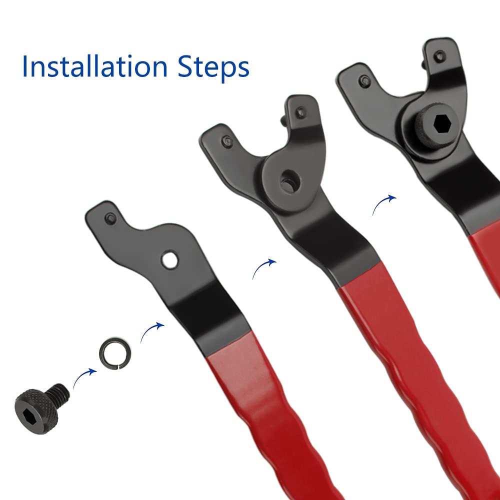 VooGenzek Chiave Regolabile per Smerigliatrice Angolare, con Chiave a Brugola e 2 Flange, 10-52mm Chiave Angolare Universale per Smerigliatrice con Manico in Plastica (Rosso Nero)