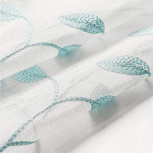 Tende Velate Con Ricamo A Foglia Blu, 2 Pannelli 96,5x160 Cm, In Chiffon Di Poliestere, Filtrano La Luce, Per Soggiorno E Camera Da Letto - 2