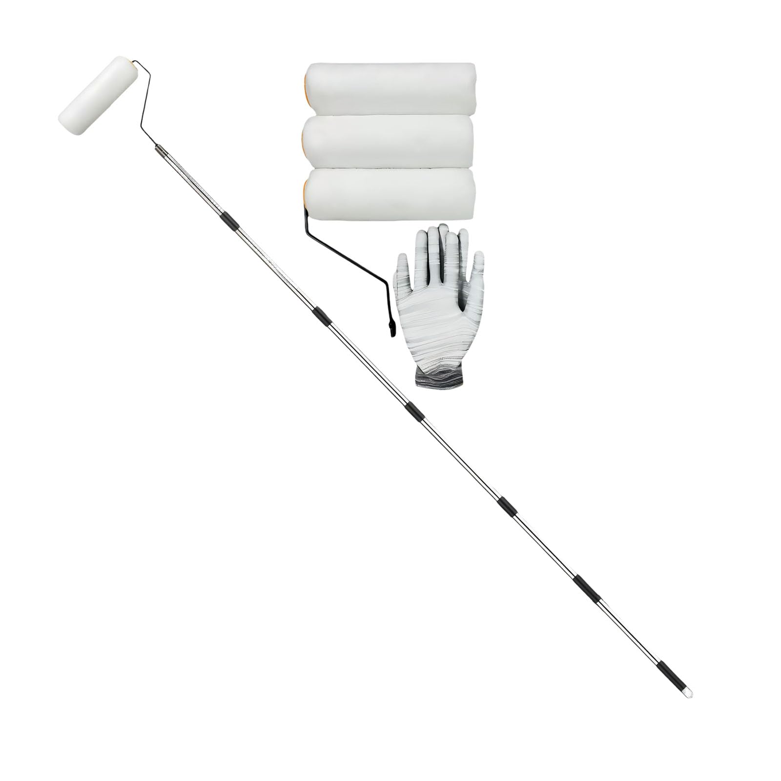 Msioytog 9 Inch Highly Absorbent Paint Roller Set Including 170Cm Stainless Steel Telescopic Handle For Indoor Surfaces Levels Paint Roller Set