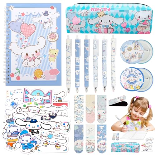 Schreib waren Set Kinder- Kawaii Schulbedarf Cartoon Bürobedarf Mädchen Tagebuch Federmäppchen Kugelschreiber Schlüsselanhänger Lesezeichen Aufkleber Geschenk zur Einschulung Mitgebsel Schulanfang