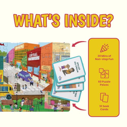 Image of The Curious Bees - Seek & Spot Puzzle & Game - Busy City Puzzle | 60 Pieces + 10 Seek Cards | Gifts for Boys and Girls Ages 4-8 | BIS Approved | Made in India