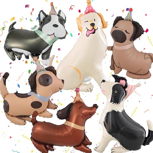 6pcs Globos de Helio Para Perros, Globo 3D Autoportante para Cumpleaños, Globos de Animales con Base, Decoración para Fiestas Infantiles, Regalo de Juguete para Niños