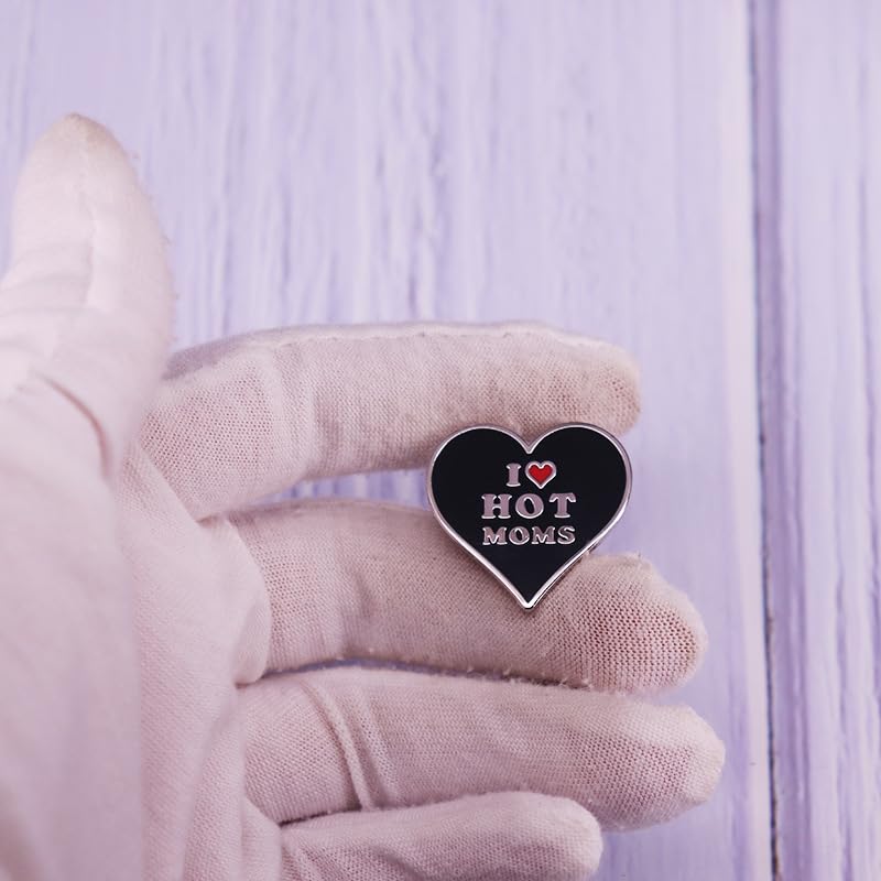 Image of I love MILFs Hot DADS Hot Moms Spicy Mom heart shaped Enamel Lapel Pin brooch badge Jewelry accessories