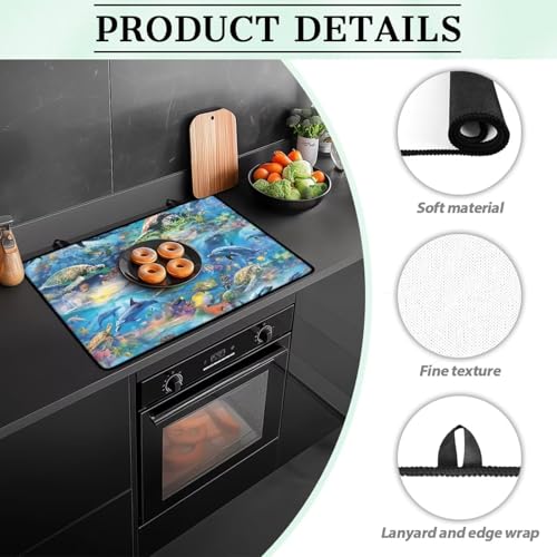 Image of Dolphin Sea Turtle Glass Stove Cover Stovetop Protector Cover Foldable Electric Stove Top Protector Prevent Scratching Washer Dryer Counterto Cover for Home Decor