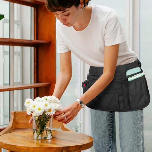 Miniatura 6 de Rexmica Delantal De Camarera Con Múltiples Bolsillos, Mandil De Camarero, Medio Delantal Con Cinturón Ajustable Para Mujer Y Hombre, Porta Herramientas Cintura Para Restaurante, Bistró, Cocina, Negro