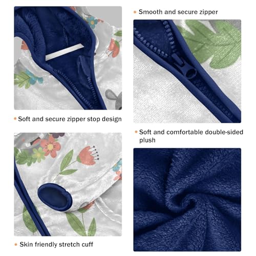 Cute Hippo Floral Pattern Toddler Fleece Jacket Girl Boys Hooded Fleece Jacket Coat Warm Outwear Zip-up 3-10T3