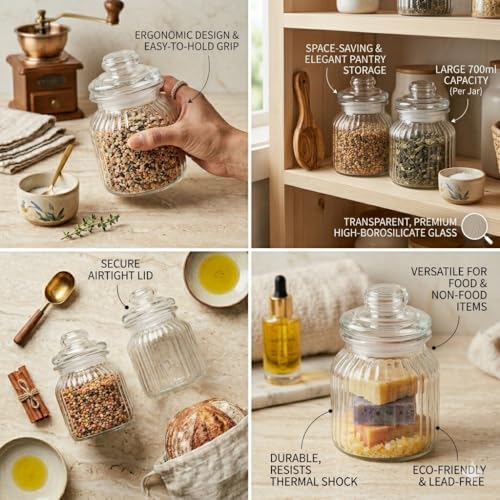 Image of Pure Source India Glass Storage Jar - 700 Ml, 1 Piece, Transparent for Coffee Station, Cookies, Kitchen, Bath bombs, multipurpose uses