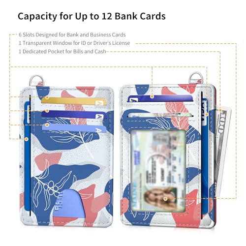 Image of Mayski Slim Wallet, Credit Card Holder for Women, Minimalist Front Pocket RFID Blocking Card Cases, Small Wallet Women Men(Leaves1)