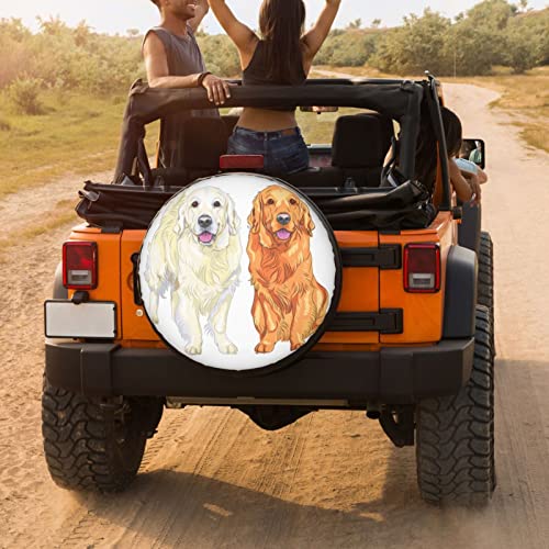 Image of Delerain Two Golden Retriever Spare Tire Covers for Jeep RV Trailer SUV Truck and Many Vehicle, Wheel Covers Sun Protector Waterproof, (14 Inch for Diameter 23 inch-27 inch)