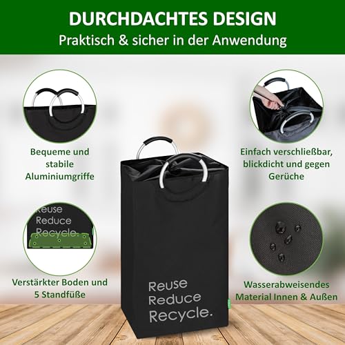 COTTARA® Pfandflaschen Sammelbehälter xxl – Pfandbehälter verschließbar aus recyceltem Material – Flaschensammler Leergut zur Flaschenaufbewahrung oder recycling Behälter – schwarz 75L