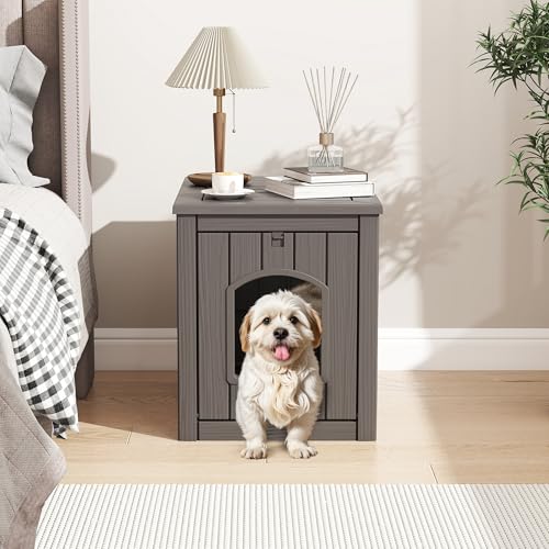 Fancyango Outdoor & Indoor Dog House for Weatherproof and Stylish Furniture, Dog House Outdoor Indoor, Multi - Use for Small and Medium Dogs (Deep Grey, 22.8\" L × 17.7\" W × 21.7\" H)