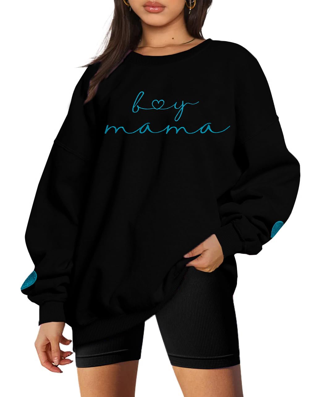 MYHALF Felpa girocollo oversize da donna: maglietta ricamata con scritta divertente per la mamma, a maniche lunghe, con stampa di lettere