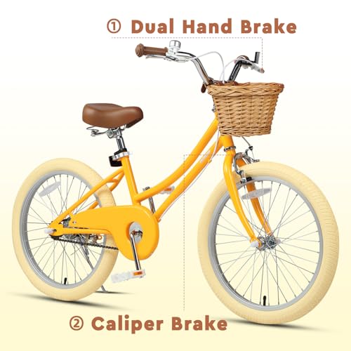 Image of Petimini Vintage Kids Bike for Girls, 12-20 Inch Classic Bicycle with Wicker Basket & Bell, High Tensile Steel Frame, Training Wheels (12-18 inch), 85% Pre-Assembled, Retro Bike for Outdoor Riding