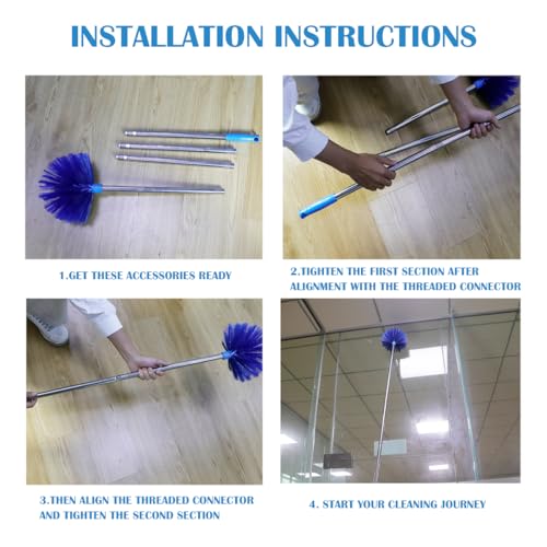 Image of Spider Web Brush with Extension Rod Splice Spider Web Brush High Ceiling Dusting for Indoor & Outdoor （Max 63 Inches）
