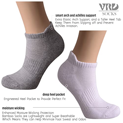 Image of VRD Womens Ankle Socks, Bamboo Rayon 6-Pairs Athletic Running Low Cut Socks With Tab