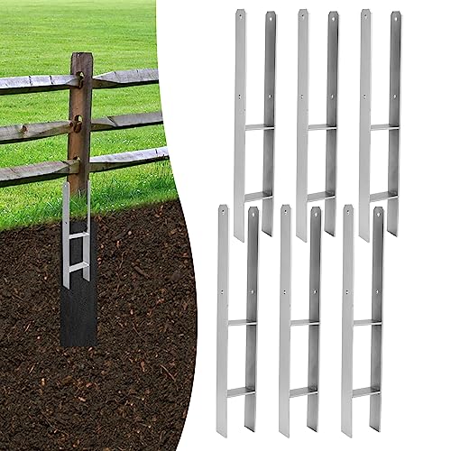 Vigevee H-Pfostenanker 6 Stück H-anker Pfostenträger Bodenanker für Pfosten H-Pfostenschuh für Zaun und Gewächshaus Pfosten Vierkantholzpfosten(91x600mm)