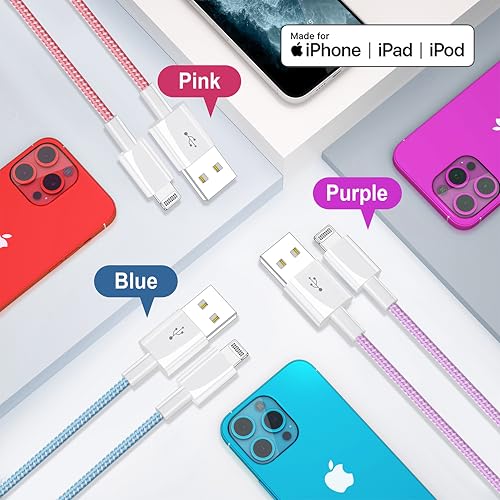 iPhone Charger 6ft Lightning Cable 4Pack, Apple Certified Braided Cord - image 3