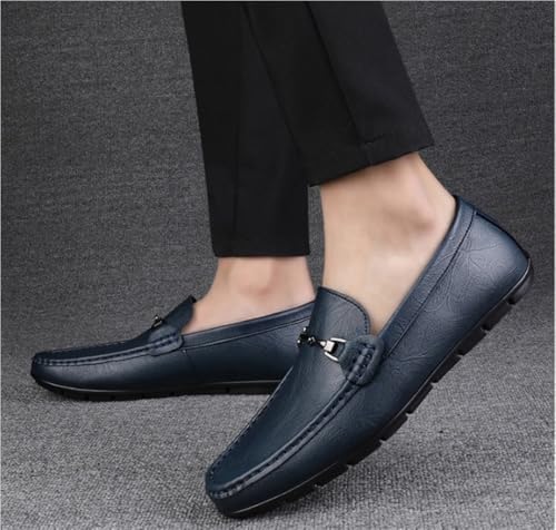Solid Color Loafers for Men Round Toe PU Leather Slip On Comfortable Lightweight4