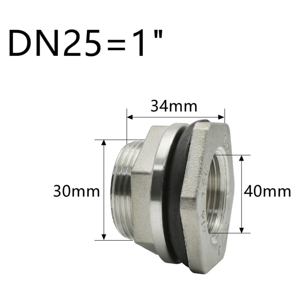 Acoplador De Conexión, 1/2 "3/4" 1 "1-1/4" 1-1/2 "2" BSP Rosca Hembra Acoplador De Conexión De Tubería De Acero Inoxidable 304 Orificio De Drenaje del Tanque De Agua Plateado(DN25)
