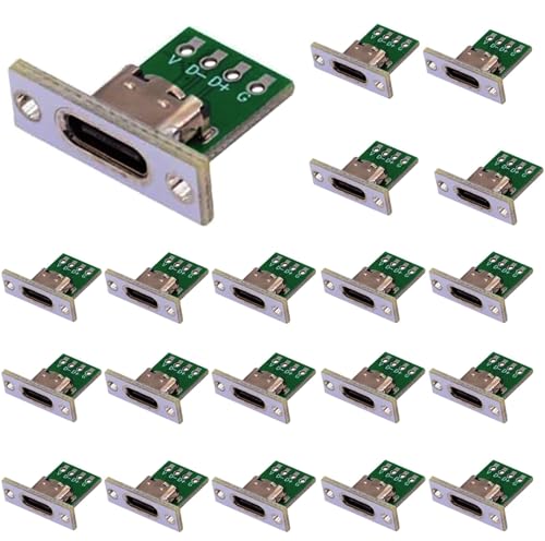 RUNCCI-YUN Lot de 20 Carte de dérivation USB C connecteurs souder USB C Femelle adaptateurs Montage sur Panneau DIY 24 Broches Port a souder PC pour réparation de...