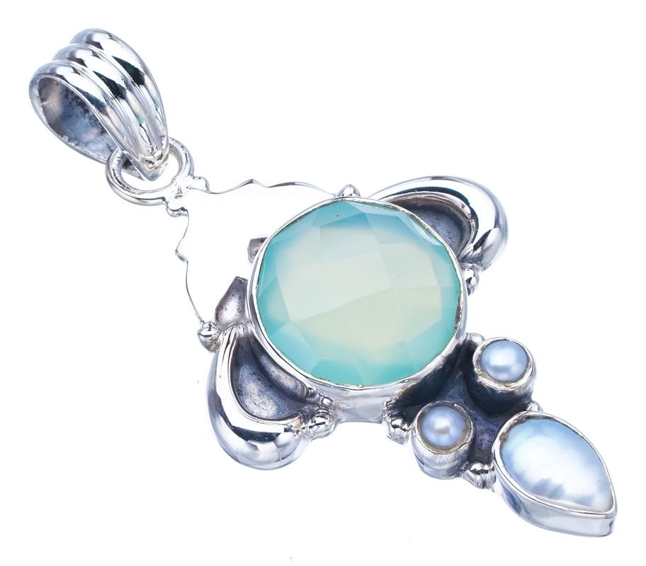 Pendentif calcédoine naturelle StarGems F3975 en argent 925 fait main 4.45cm