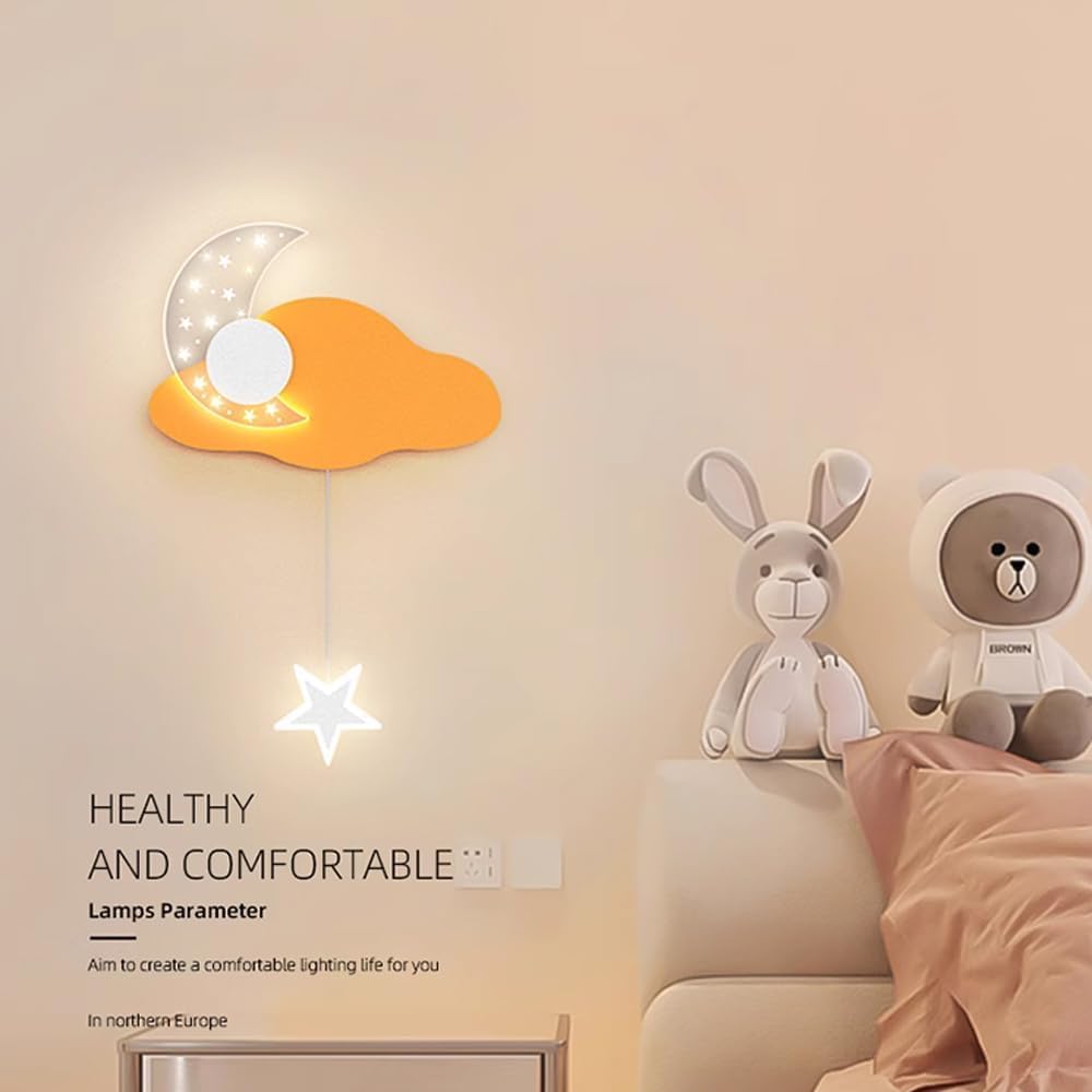 Kinkiet do sypialni, korytarza, wnętrza, nordycka chmura, nowoczesna lampa w kształcie gwiazdy i księżyca, minimalistyczna lampa z kreskówkowym kloszem z przezroczystego akrylu, re