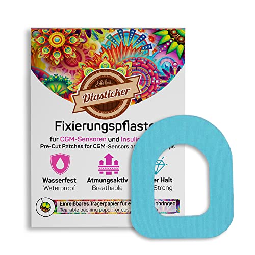 Diasticker® | Omnipod Fixierpflaster (30 Stück, Hellblau) | Wasserfest - Atmungsaktiv - Starker Halt | Pod-Fixierung, Patch, Fixierung, Tape, Overpatch, Pflaster