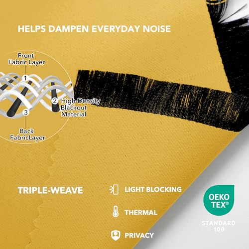 Deconovo Back Tab and Rod Pocket Drapes and Curtains Short Blackout Curtains for Kitchen Windows 42Wx54L Inch Mellow Yellow 2 Panels - Thumbnail 5