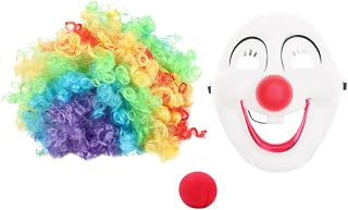 Clown Dress Accessory Set 3pcs Including Smiling Cloth Mask, Sponge Nose, and Fake Hair Wig for Christmas and Street Performance Costume Props to Create Special Look