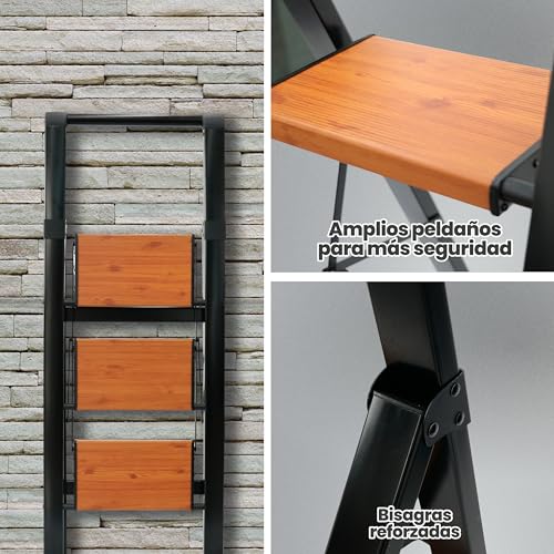 Miniatura 6 de Uziro Escaleras Plegables 3 Peldaños, Escalera De Aluminio 3 Peldaños Anchos, Sistema Antodeslizante, Muy Liviana Y Facil De Guadar