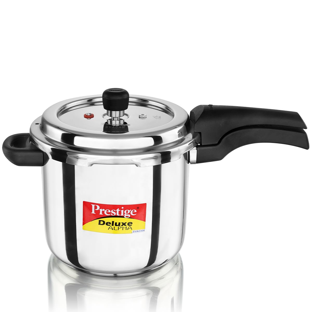 Prestige Deluxe Alpha Svachh Stainless Steel Pressure Cooker with Alpha Base and Deep Lid for Spillage Control, (5.5 Liter)