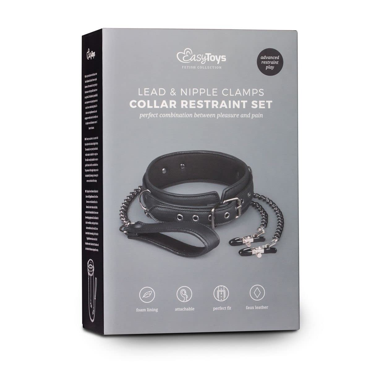 Easytoys Collar de Cuero con Cadenas para Pezones - 1 Unidad